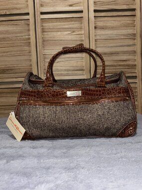 Samantha Brown Wheeled Weekender Duffle Bag Tweed Croc Embossed NWT 21x11